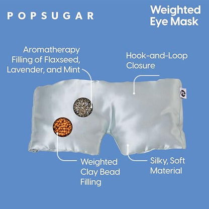 POPSUGAR Weighted Sleep Eye Mask, Light-Blocking and Silk Eye Mask for Adults and Women, Best for Sleeping and Travel, Comfortable Contoured Design
