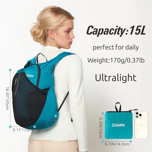 Ultra Lightweight Foldable Backpack,Water Resistant Small Packable Hiking Daypack Outdoor Camping Travel Bag - color: Green, size: 15L