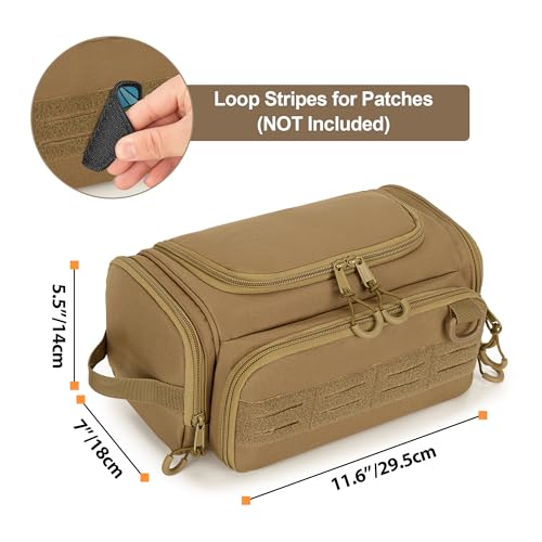 Tactical Toiletry Bag for Men, Hanging Hygiene Bag, Travel Dopp Kit - color: Khaki