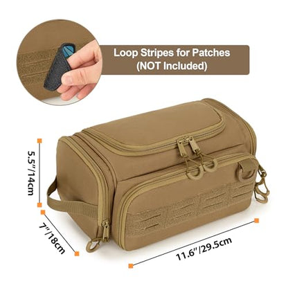 Tactical Toiletry Bag for Men, Hanging Hygiene Bag, Travel Dopp Kit - color: Khaki