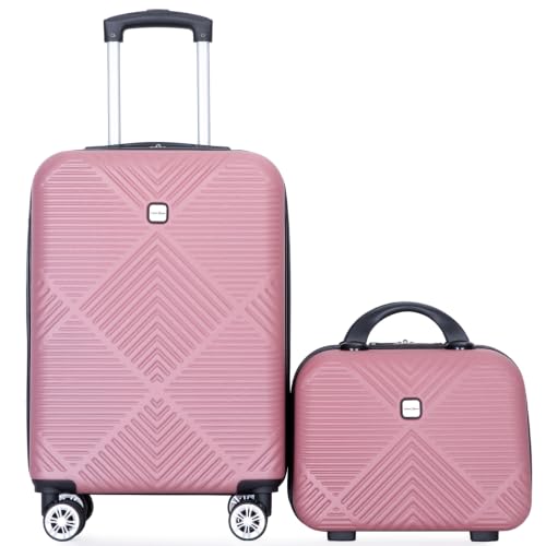 Tripcomp Carry-on Luggage Set 2 Piece Hardside Suitcase With Spinner Wheels - color: Pink-2, size: 2 Piece Set(14/20)