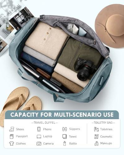 WOOMADA Extra Large Travel Duffle Bag with Shoes Compartment, Women Weekend Carry On Overnight Bag with Detachable Crossbody Bag for Travel, Business, Sports & Hospital(teal) - color: Teal