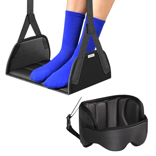 SARISUN Travel Pillow with Strap, Airplane Foot Hammock for Long Flights - size: Travel Pillow & PE Board Foot Hammock