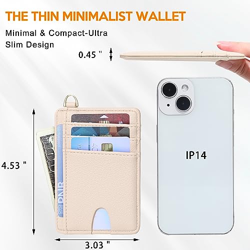 Badiya Credit Card Holder Slim Minimalist Wallet, Front Pocket Purse RFID Blocking Wallet Compact Card Case with ID Window for Women & Men - color: 2-Lychee-Khaki