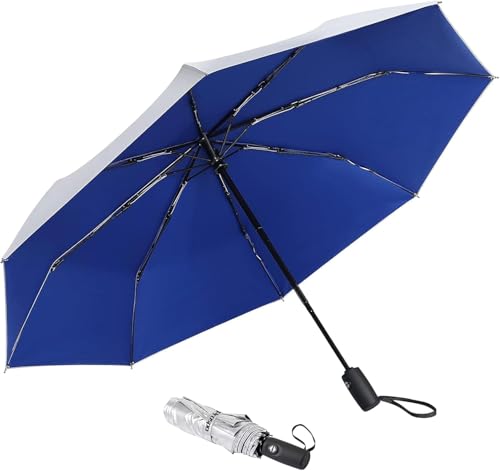 Prospo 46 Inch UPF 50+ UV Protection Umbrella for Sun & Rain - color: Silver/Blue