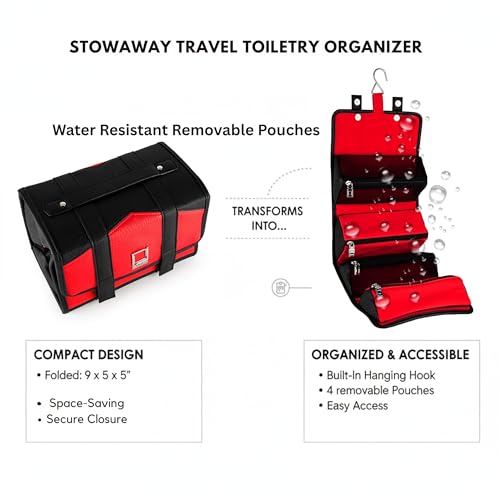 Compact Leatherette Travel Case for Men & Women, Red/Black - color: Red / Black