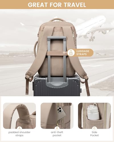 LOVEVOOK Travel Essentials Carry on Backpack 50L Travel Backpack for Women Men,Waterproof TSA Personal Item Travels Bag Airline Flight Approved,Large Carry on Luggage Laptop Backpack with Packing Cube - color: Off-white - Grayish Pink - Dark Brown, size: