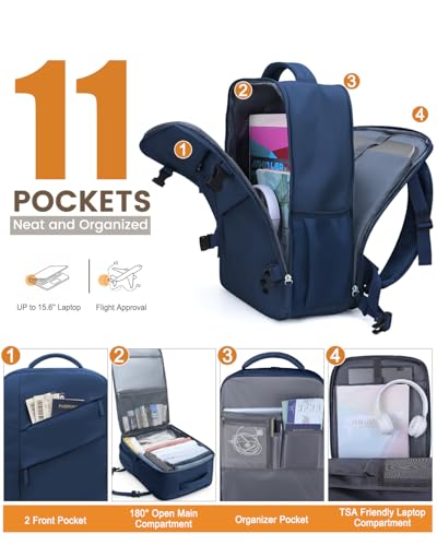 Capolo Travel Laptop Backpack Women Men Personal Item Weekender Travel Bag - color: Navy Blue, size: Small