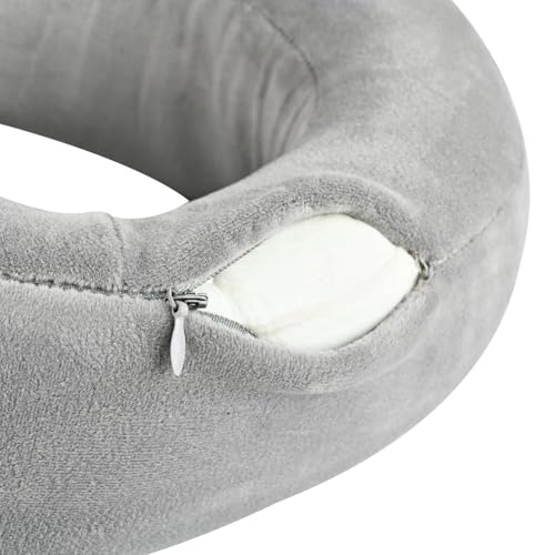 Travel Neck Pillow – Airplane Travel Essentials with Ergonomic Memory Foam Comfort – Premium Travel Pillows for Airplanes and Long Journeys, Compact Carry Pouch (Grey)