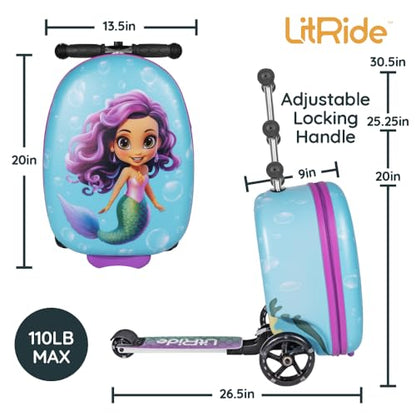 Kids Ride-On Scooter Suitcase, Carry-On Luggage, Ages 4+ - style: Mermaid