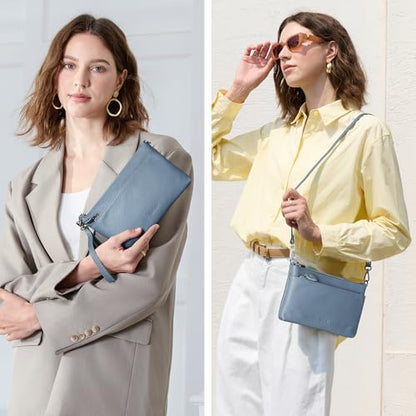 befen Genuine Leather Wristlet Clutch Wallet Purses with RFID Blocking - color: Grey Blue