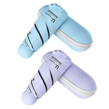 BAODINI Mini Travel Umbrella with UV Sun Protection, Compact Pocket-Size - color: C-2 Pack Purple & Light Blue