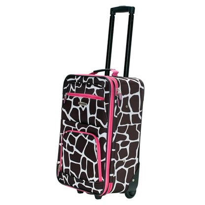 Rockland Fashion Softside 2 Piece Luggage Set, Expandable, (14" Tote/19" Upright), Pink Giraffe - color: Pink Giraffe, size: 2 Piece (19"/14" Tote)