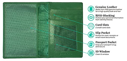 Personalized Monogrammed Emerald Green Leather RFID Passport Wallet - color: Emerald Green, style: Minimalist