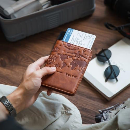 VULKIT Passport Holder Magnetic Closure RFID Blocking Travel Wallet Passport Book Cover Boarding Pass Holder Travel Essentials - color: Brown