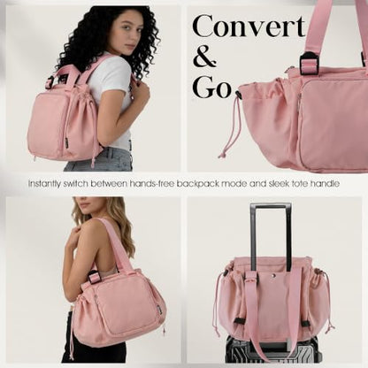 Everyday Bag Tote for Women, Spacious Diaper Bag with 16 Pockets, Durable Travel Bag, Sleek Work Shoulder Bag - color: Matte Pink