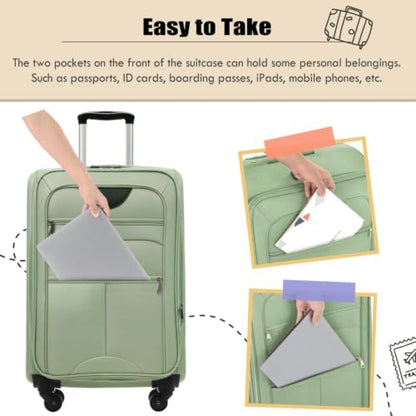 Softside Expandable Luggage Set 3 Piece, Lightweight 22/26/30 Inch Upright Spinner Suitcase with TSA Lock, 610D Polyester Travel Set (Light Green) - color: Light Green