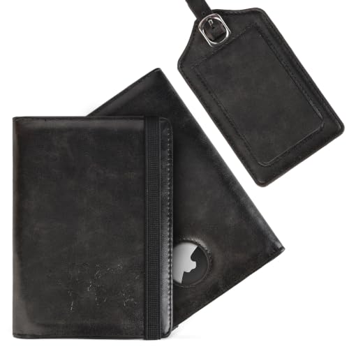 LAVTUG RFID Passport Holder for Travel with AirTag Slot, Luggage Tag, Gray | Stay organized on the go with an AirTag slot, RFID-blocking lining, and a matching luggage tag. AirTag not included. - color: Grey