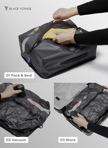 Black Voyage Reusable Vacuum Compression Travel Bag for Carry-On Suitcase and Backpack, Recycled IPX8 Waterproof Space Saver Vacpack (1-Pack, 18L - No Pump)