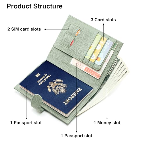 Slim Genuine Leather RFID Passport Holder, Travel Wallet With Cash Holder - color: Black