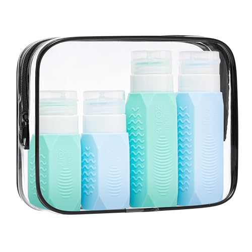 Travel Bottles for Toiletries,TSA Approved Travel Bottles, 3oz & 2oz Leak Proof Silicone Squeeze Containers, Refillable Travel Size Set with Clear Bag,Travel Accessories,4 Pack - color: 07-3oz 2pcs & 2oz 2pcs