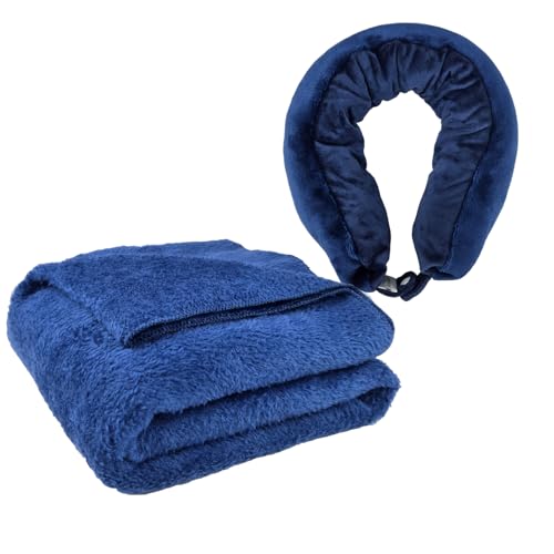 2-in-1 Travel Pillow/Blanket,Airplane Neck Pillow,Lightweight Throw Blanket - color: Blue