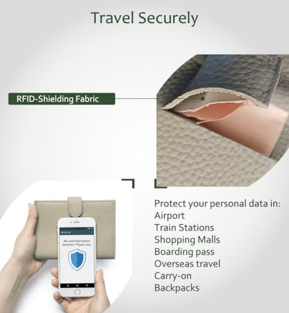RFID Blocking Passport Wallet for Women, Leather Travel Wallet - color: Grey