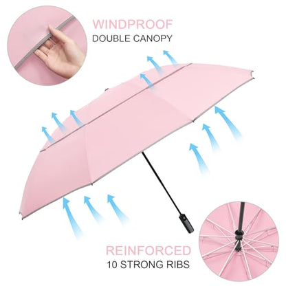 G4Free 54/62 Inch Large Inverted Golf Umbrella Windproof Reflective Stripe - color: Pink, size: 54 inch