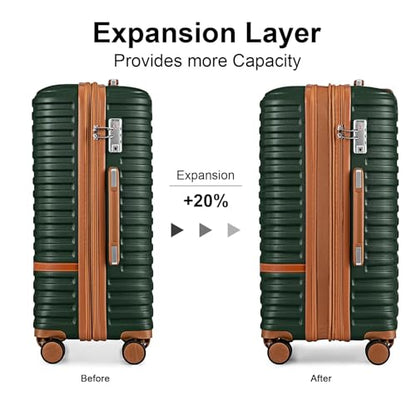 Joyway Expandable Luggage Sets 5 Piece, Lightweight Hard Shell Travel Suitcase Set with Spinner Wheels and TSA Lock - color: Green, size: 5 piece set