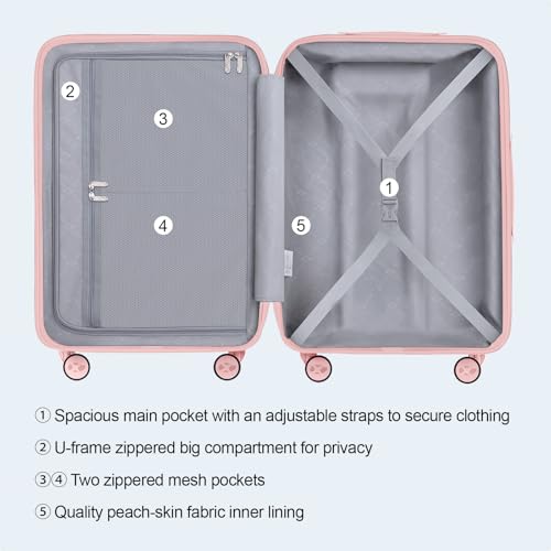 MGB 24 Inch Checked Hard Shell Suitcase, Scratch Resistant with TSA Lock - color: Pink, size: 24 Inch - Checked