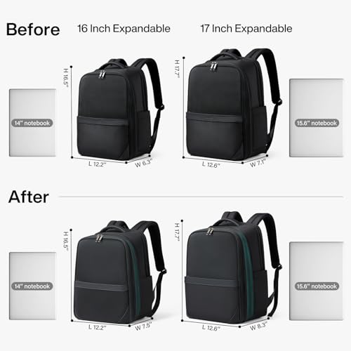 Hanke Expandable Travel Backpack 17 Inch, Full-Open Laptop Backpack, Black - color: Black, size: 17 Inch