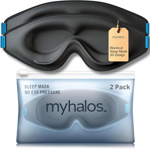 MyHalos® Sleep Mask for Men and Women, 3D Blackout Eye Masks for Sleep - color: Black, size: 1 Count (Pack of 2)