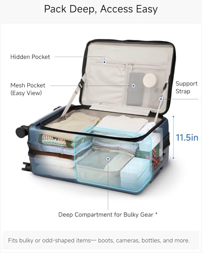LUGGEX Checked Top Opening Suitcase, Expandable Polycarbonate, Black, 24" - color: Black, size: 24 Inch