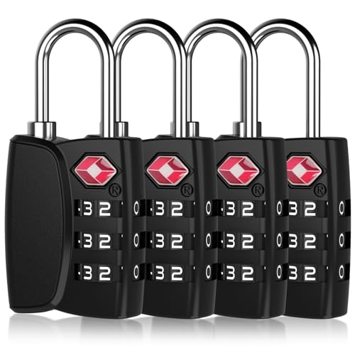 TSA Approved Cable Luggage Locks Metal 4PCS Black - size: Metal 4PCS