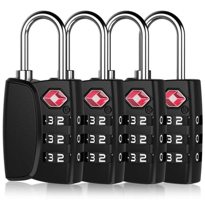 TSA Approved Cable Luggage Locks Metal 4PCS Black - size: Metal 4PCS