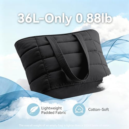 PASMAN Puffer Tote Bag for Women - Nurse Bag with Bottle Pocket - color: Black, size: Large