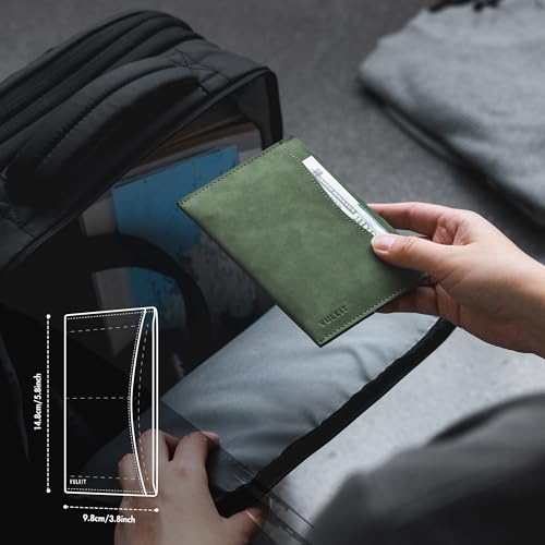 VULKIT Passport Cover Ultra Slim Design Leather Passport Sleeve RFID Blocking with 2 Card Slots, Anti-Theft Travel Essentials - color: Green