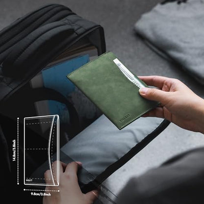 VULKIT Passport Cover Ultra Slim Design Leather Passport Sleeve RFID Blocking with 2 Card Slots, Anti-Theft Travel Essentials - color: Green