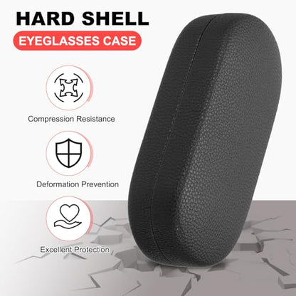 PATIKIL Hard Shell Eyeglasses Case, PU Leather Large Glasses Case Litchi Grain Protective Sunglasses Organizer for Women Men - color: Black