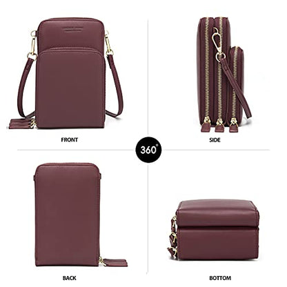 myfriday Small Cell Phone Crossbody Bag, Multi-pocket & 6 Card Slots - color: A-burgundy