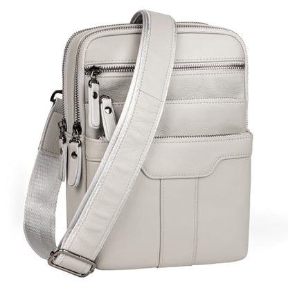 Leather Messenger Bag for Men, Small Leather Sling Shoulder Bag Messenger Pack for Men, Man Purse - color: Silver White