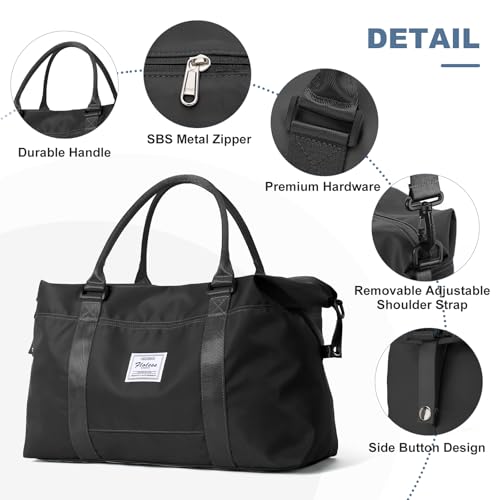 Travel Duffel Bags for Women,Carry-On Weekender Overnight Bag - color: Black, size: Extra Large