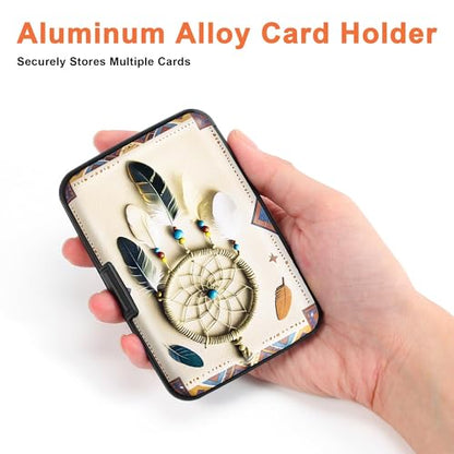 Mayski Credit Card Holder for Women RFID Blocking Wallet, Boho Feathers - color: Boho Feathers