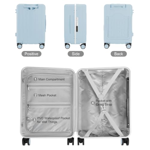 MRPLUM 20" Carry On Luggage Double Handle Suitcase with Net Pocket,Blue - color: Blue