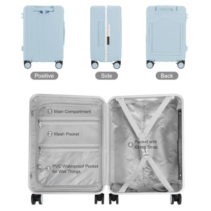 MRPLUM 20" Carry On Luggage Double Handle Suitcase with Net Pocket,Blue - color: Blue