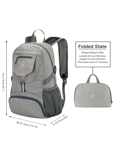 WATERFLY Small Lightweight Packable Backpack: 20l Hiking Daypack Man Woman - color: Grey3