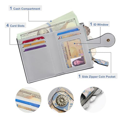 Tipmile Small Wallet Women Coin Pocket Bifold RFID Blocking Card Holder Leather Wallets with Zipper - color: Plum Blossom Branches