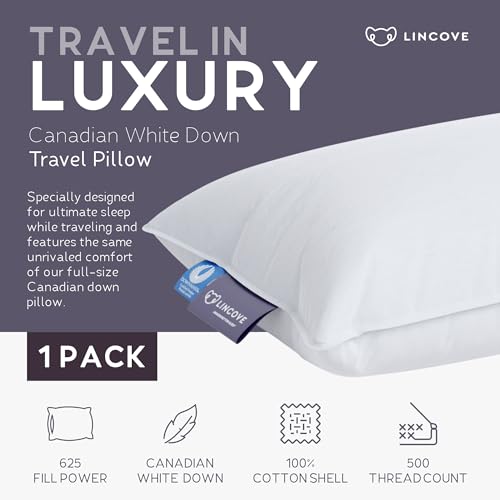 Lincove Canadian Down Feather Travel Pillow - Luxury Pillows to Support Head, Neck, While Sleeping on Airplanes, Cars, Hotels & Home - Comfortable Vacation Sleeping Essential, 13"x18" - style: 13"x18" 1 Pack