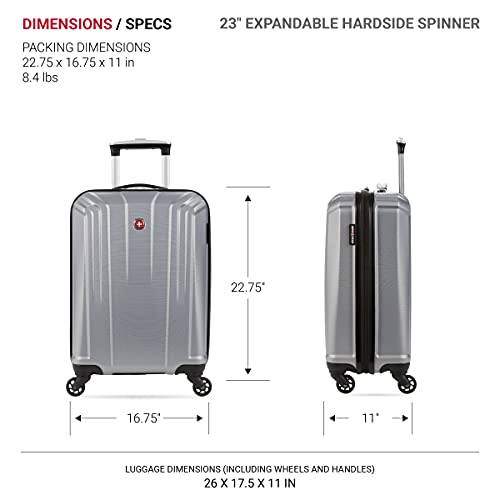 SwissGear 3750 Hardside Luggage with Spinner Wheels, Silver, Checked-Medium 23-Inch - size: Checked-Medium 23-Inch