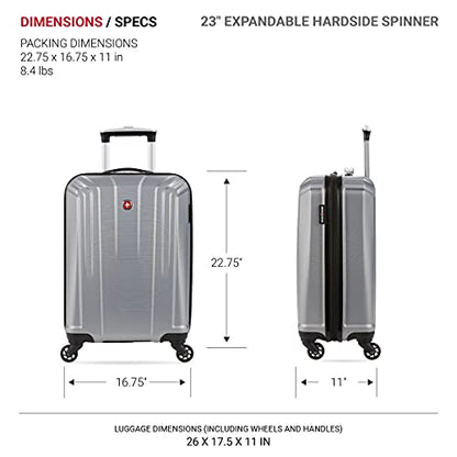 SwissGear 3750 Hardside Luggage with Spinner Wheels, Silver, Checked-Medium 23-Inch - size: Checked-Medium 23-Inch